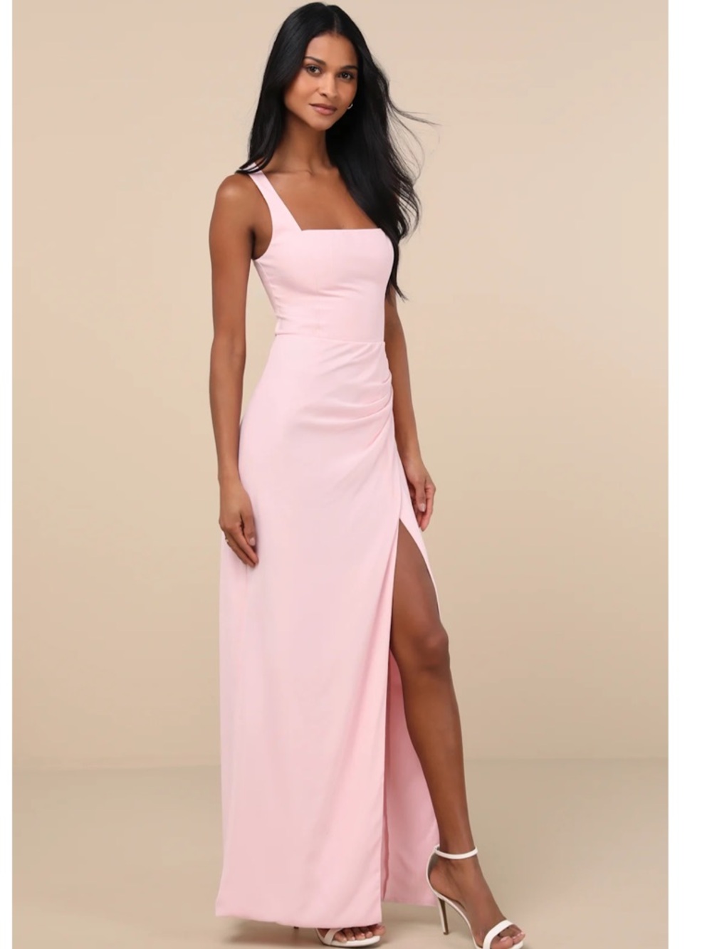 Lulus Glamorous Disposition Light Pink Ruched Square-Neck Maxi Dress NWT Medium